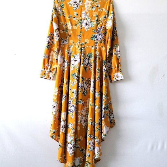 Shein Womens Yellow Clasi Floral Print Self Belted Ruffle Dip Hem Blouse Size L - Picture 4 of 7